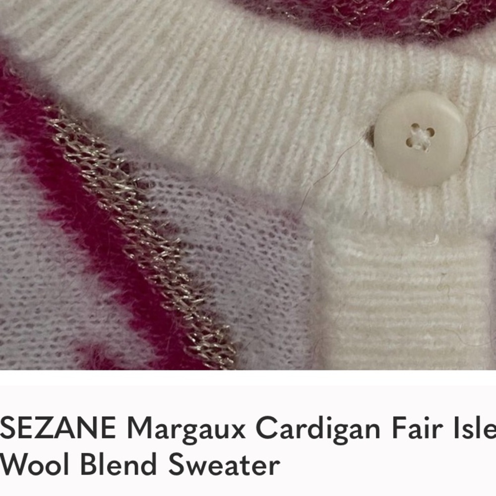 New Sezane Saint Fiacre sweater full button fair isle regency mohair wool - Picture 3 of 11